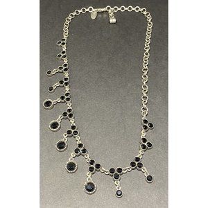 Vintage Brass Tone Tommassini Black Rhinestone Dangle Necklace 19 inches signed